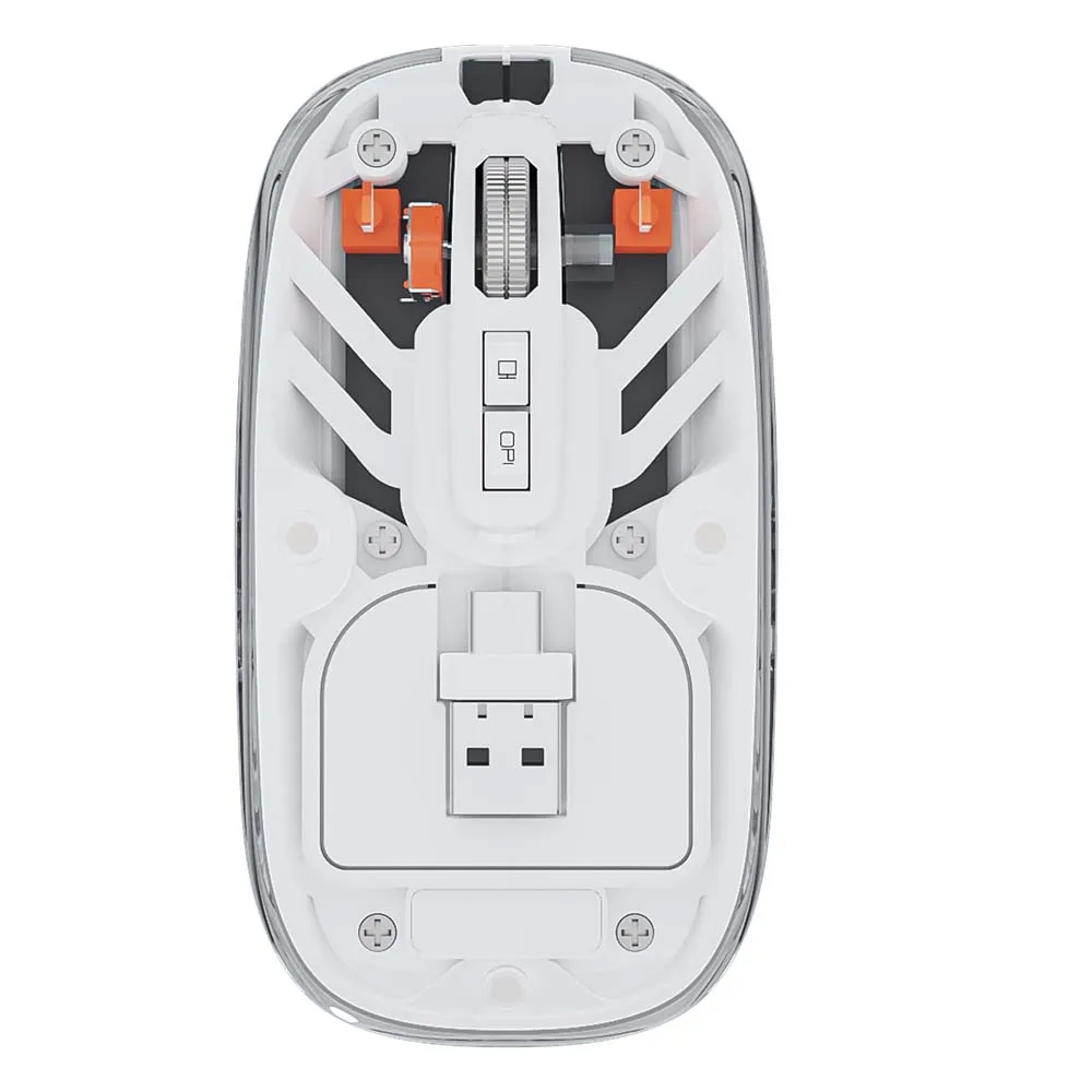 Transparent Color Magnetic Mouse with Daul Bluetooth Wireless Type C USB Receiver Dual Mode 2.4GHz Connection Metal Wheel Mice