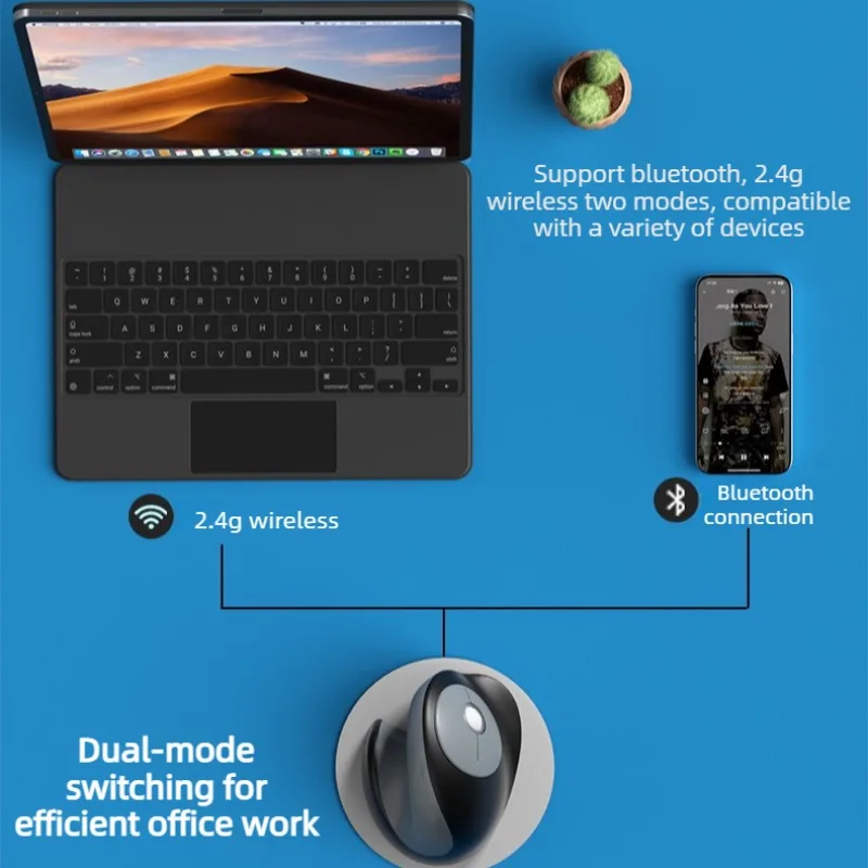 Mini Vertical Ergonomic Small Mouse Rechargeable Dual-mode Silent wireless mouse DPI Adjustable Office Mice For Ipad PC Phone