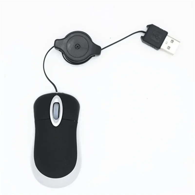 Mini Portable Wired Retractable Mouse Computer Mause Small Hand USB Optical 1000 DPI Office Mice for PC Laptop Notebook for Kids