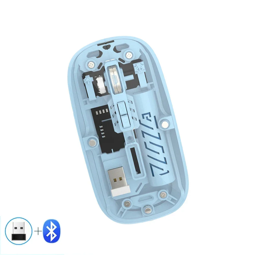 Transparent Wireless Mouse Dual Mode 2.4G Bluetooth-compatible Rechargeable Mouse Noiseless Cordless Computer Mice for PC Laptop