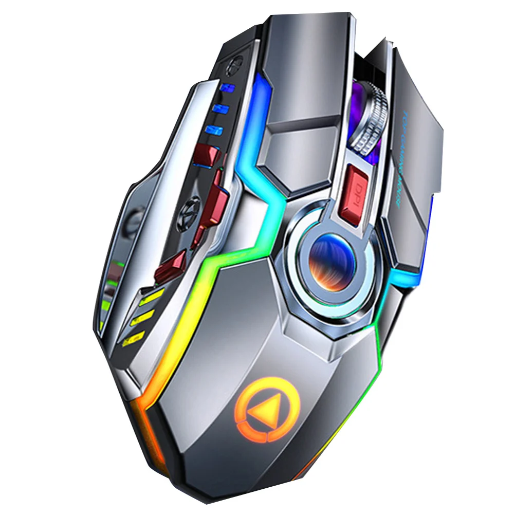 1Pcs Wireless Charging Mouse 2.4ghz 15M Range Rgb Light Mute Gaming Mouse with USB Charging Cable Ergonomic Comfort Grip Grey