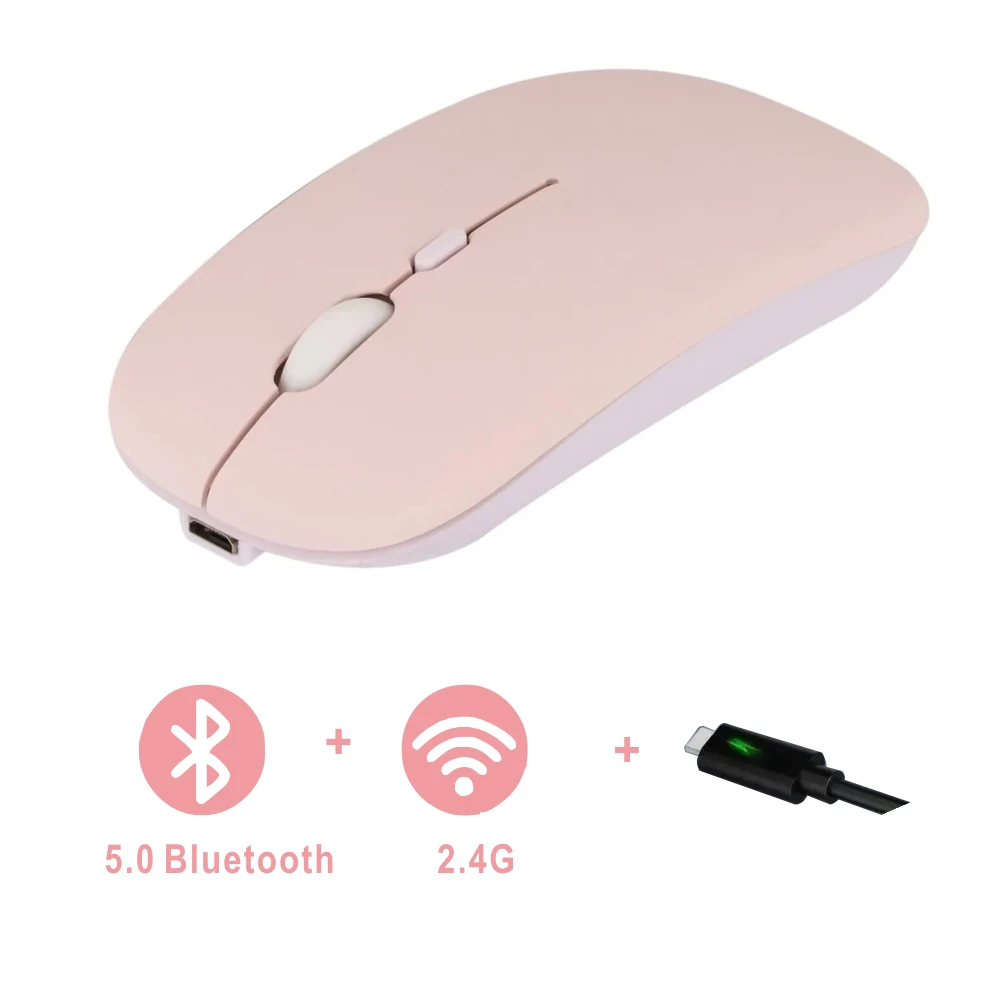 Mouse Dual Mode Bluetooth Wireless Rechargeable Silent Button Adjustable DPI USB 2.4G Optical Suitable for Laptops New