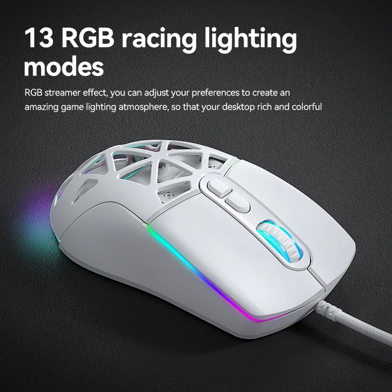 G250 Wired Gaming Mouse 12800DPI Dual Back Cover 7-Key RGB Mouse Suitable For Laptops And Desktops