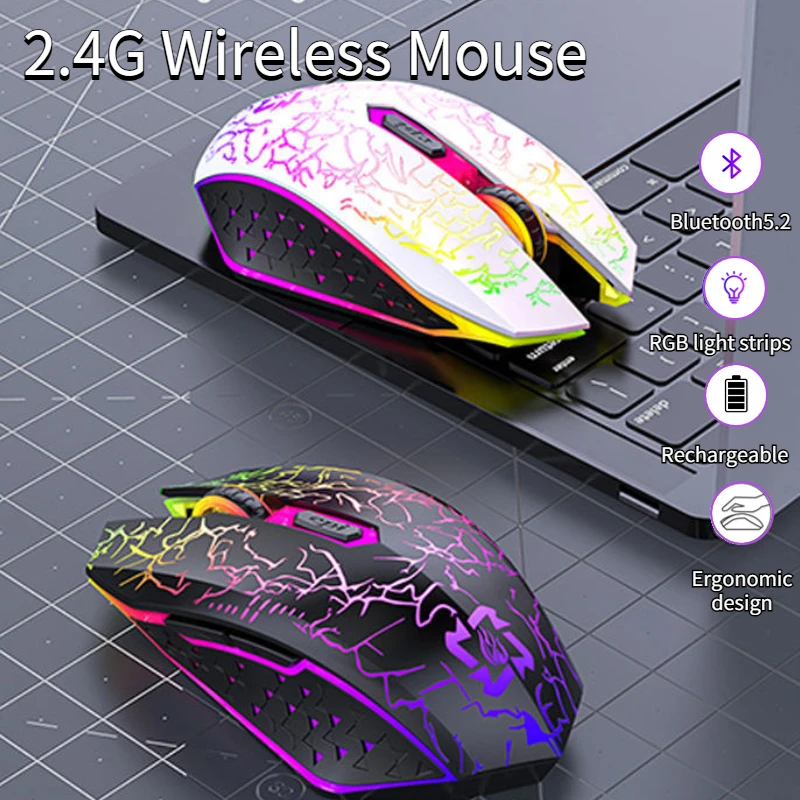 2.4G Bluetooth Wireless Mouse Gaming Mouse Silent Mouse Rechargeable Mouse 800-1200-1600 DPI Mouse Mice for PC Laptop Macbook