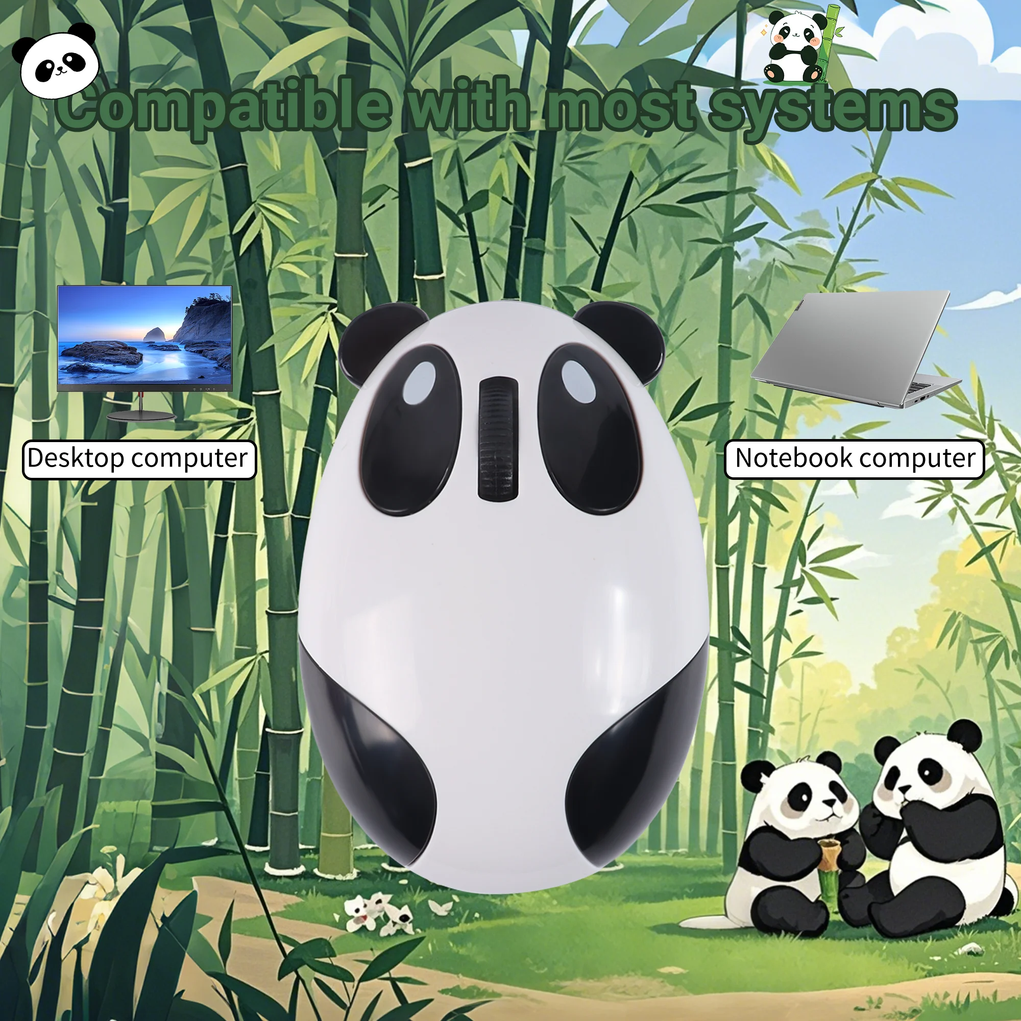 Wireless 2.4G Rechargeable Mouse Cute Panda Mute Button Wireless Wired Version Office Use Computer Part USB Receiver Lightweight