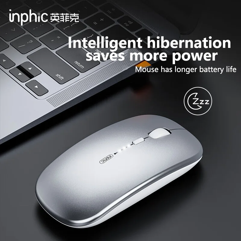 Inphic M1P Rechargeable 2.4G Wireless Mouse Battery Level Display Office Mute Mouse Ultra Thin Portable For Laptop