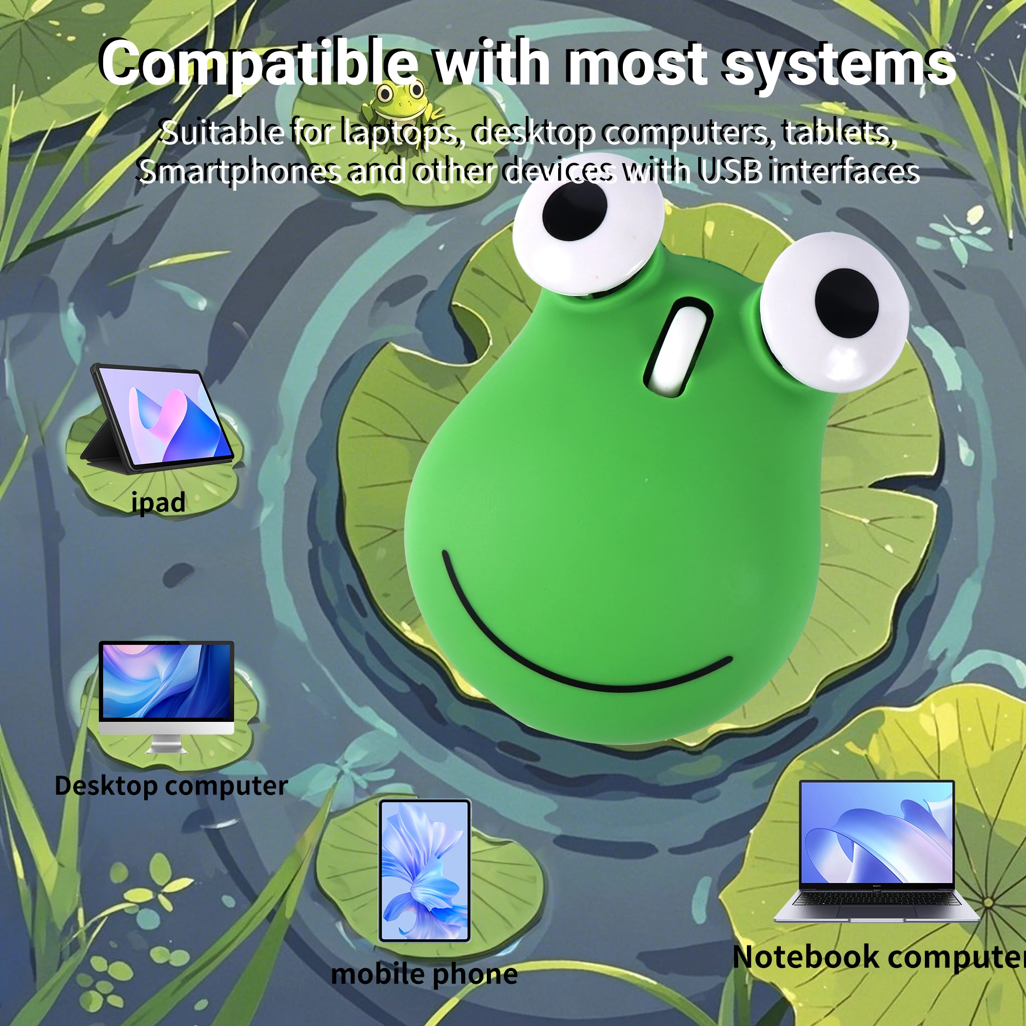 Cute Frog Mouse Wireless Dual-mode Bluetooth Light Weight Portable System Universal Mute Button Office Use Kid Gift Mause