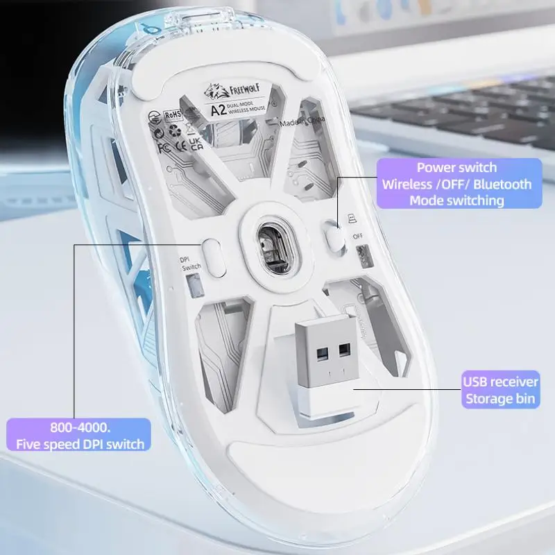 A2 Transparent Digital display RGB Bluetooth Mouse, Wireless Dual-mode Connection ,Win/Mac