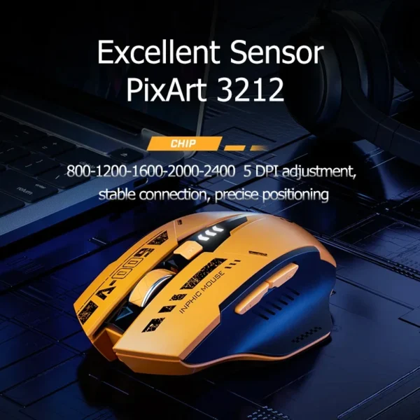 2.0 Bumblebee Wireless Gaming Mouse Rechargeable Ergonomic Bluetooth Silent Mouse, Suitable for PC Laptops