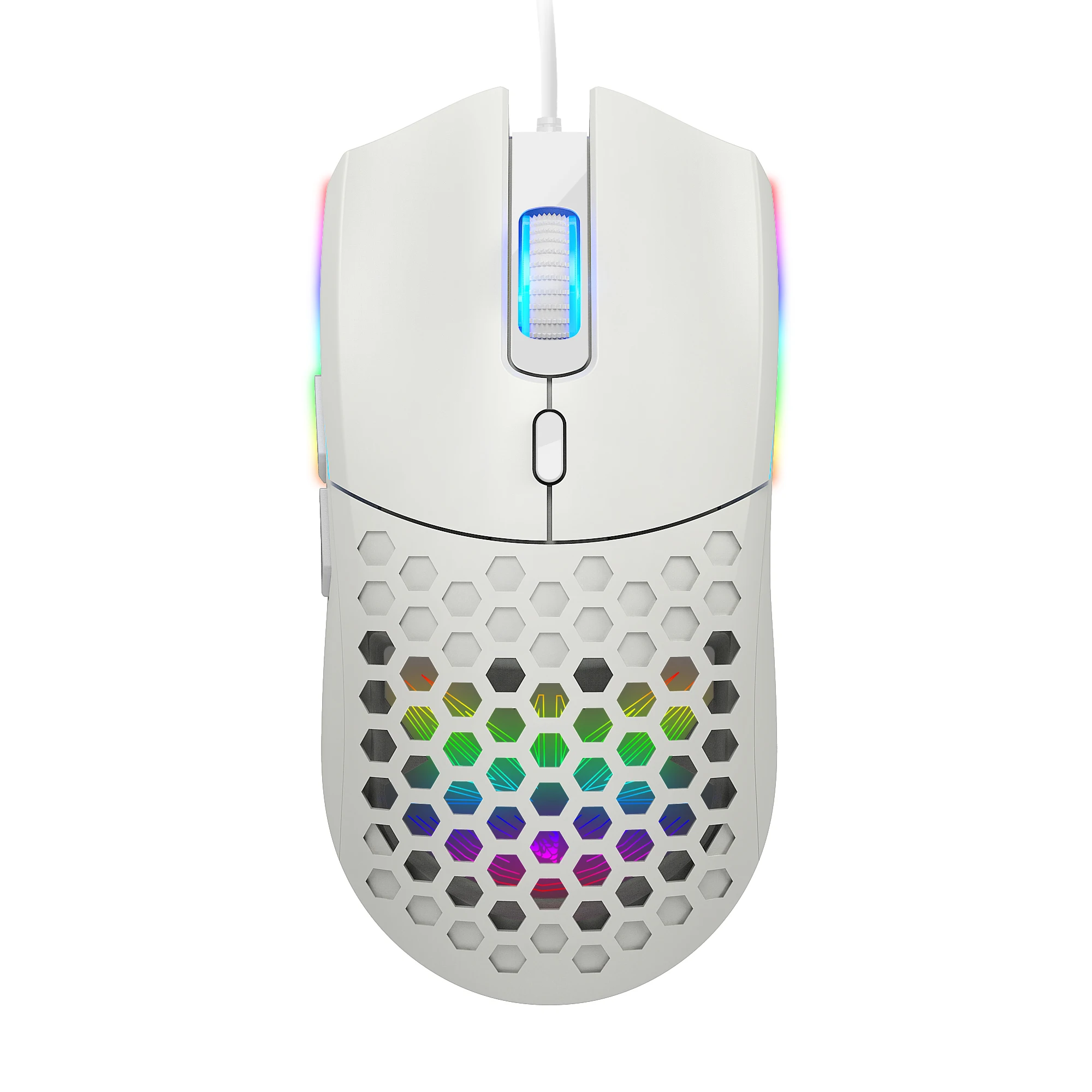 6400CPI RGB Gaming Mouse 7-Color Breathing Lighting RGBW-like Effect Optical Tracking Honeycomb Plug & Play for PC Lapt