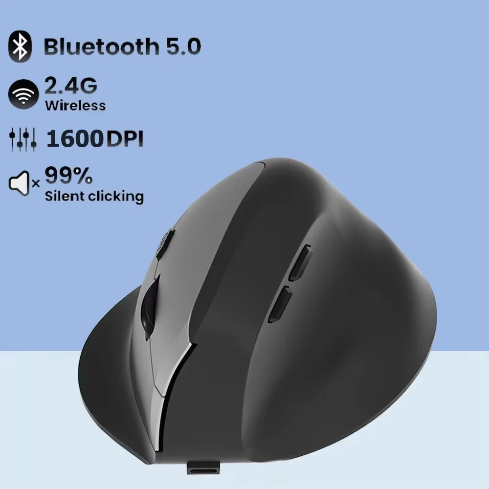 Vertical Mouse Wireless Bluetooth5.0 2.4G Ergonomic Mice 1600DPI 6D Mute Buttons for MacBook Tablet Laptop Computer Accessories