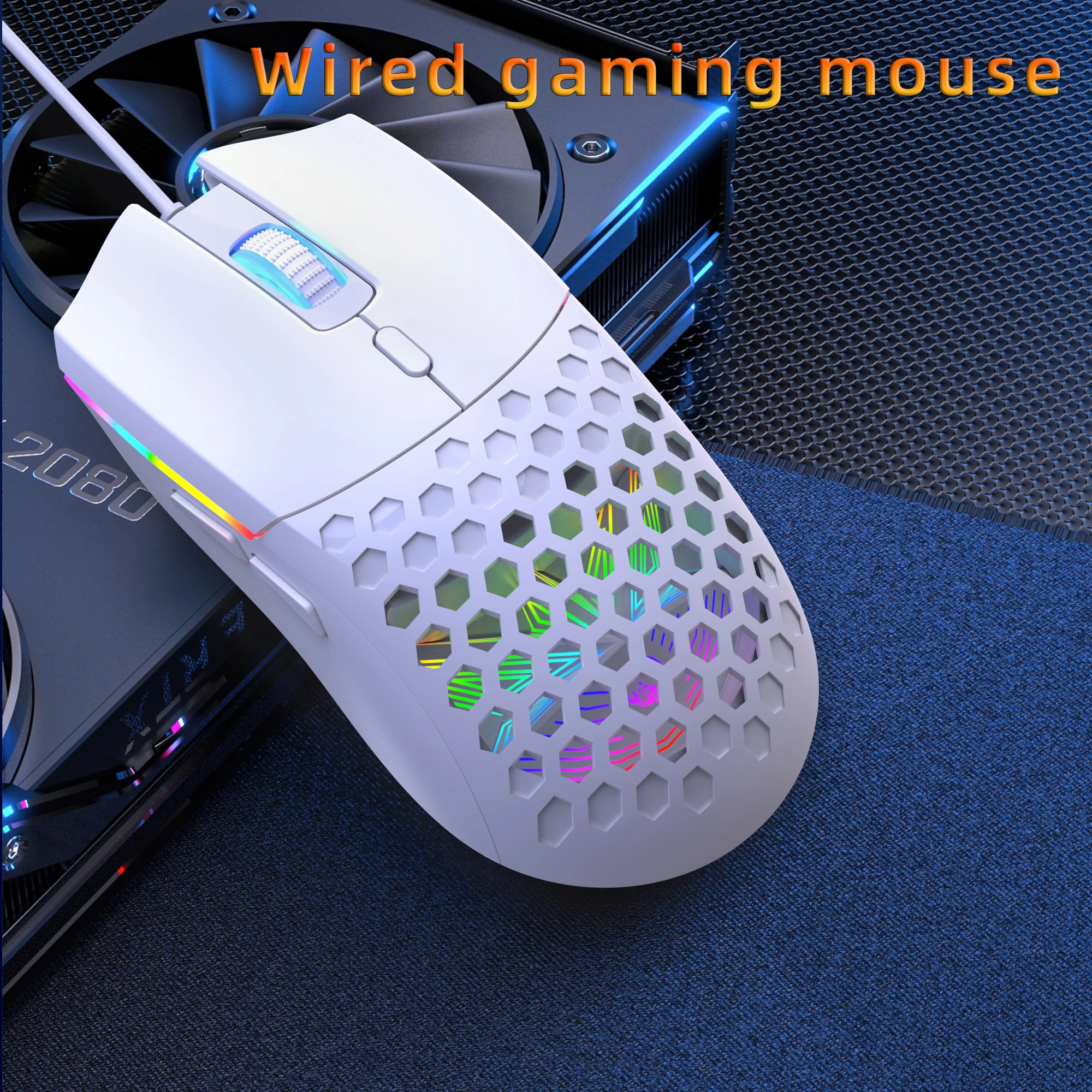 6400CPI RGB Gaming Mouse 7-Color Breathing Lighting RGBW-like Effect Optical Tracking Honeycomb Plug & Play for PC Lapt