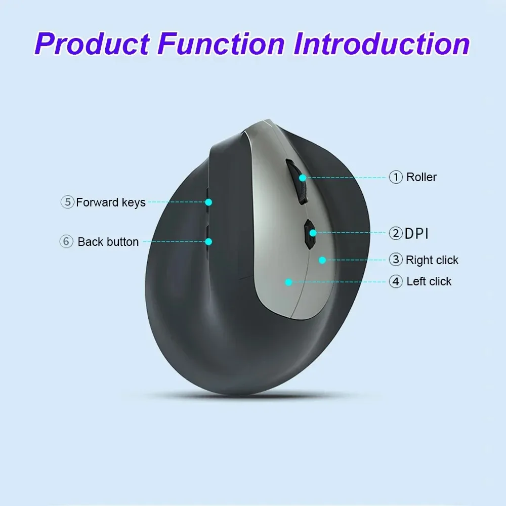 Vertical Mouse Ergonomic 2.4G Bluetooth 5.2 Mice Wireless Optical Mice 1600DPI Gaming Silence Mouse for Laptop Computer Desktop