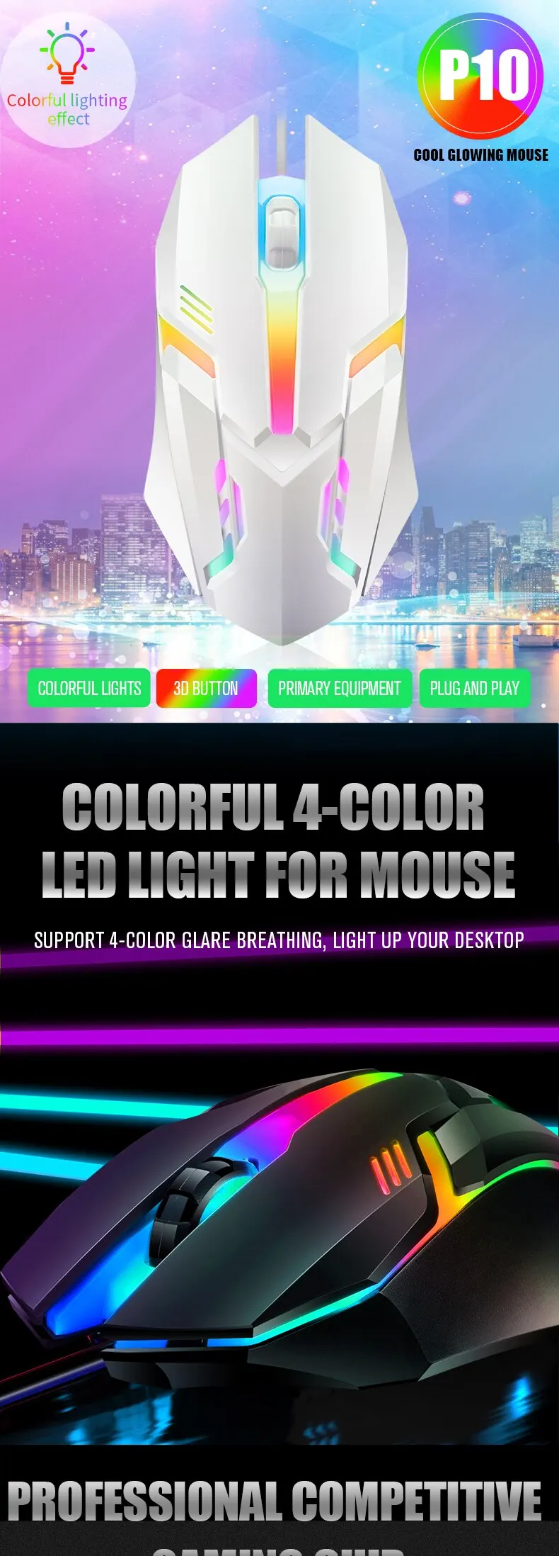 1 PC ITLY M01 Sports LED Luminous Backlit USB Wired Gaming Mouse for Desktop PC Laptop Office Computer Gaming Mouse