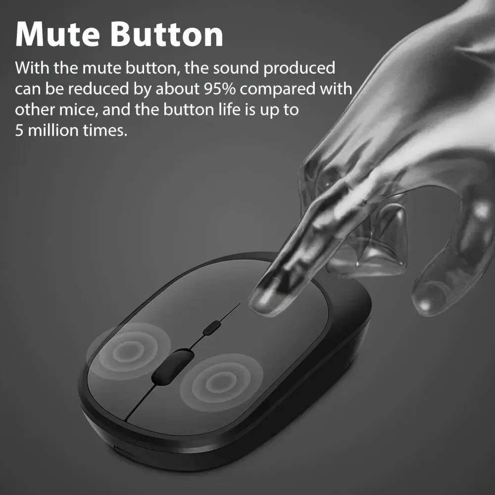 Dual Mode Wireless Mouse Bluetooth 2.4G Silent Rechargeable Optical Tracking 3-Level DPI Adjustable For Office Gaming Laptop