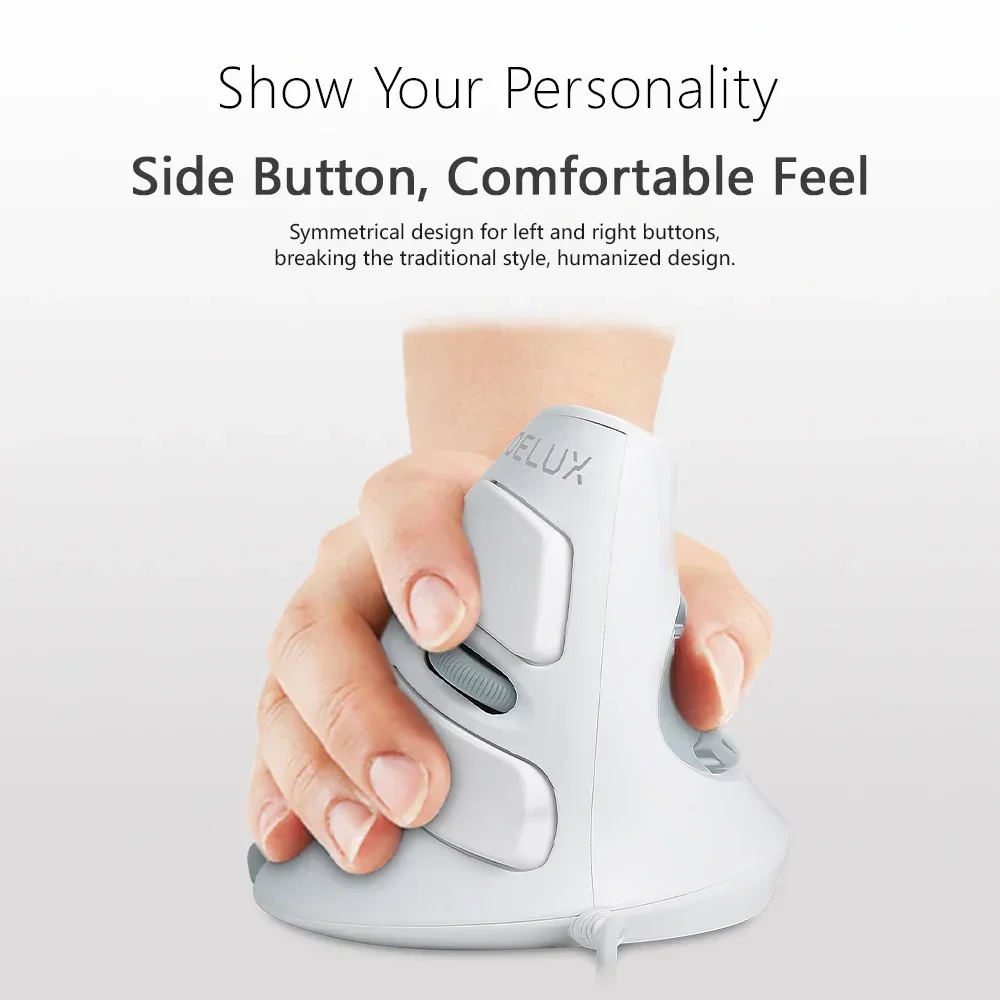 M618BU White Wired Ergonomic Vertical Mouse 1600 DPI 6 Buttons Optical Right Hand Mice with Wrist mat For PC Lapt