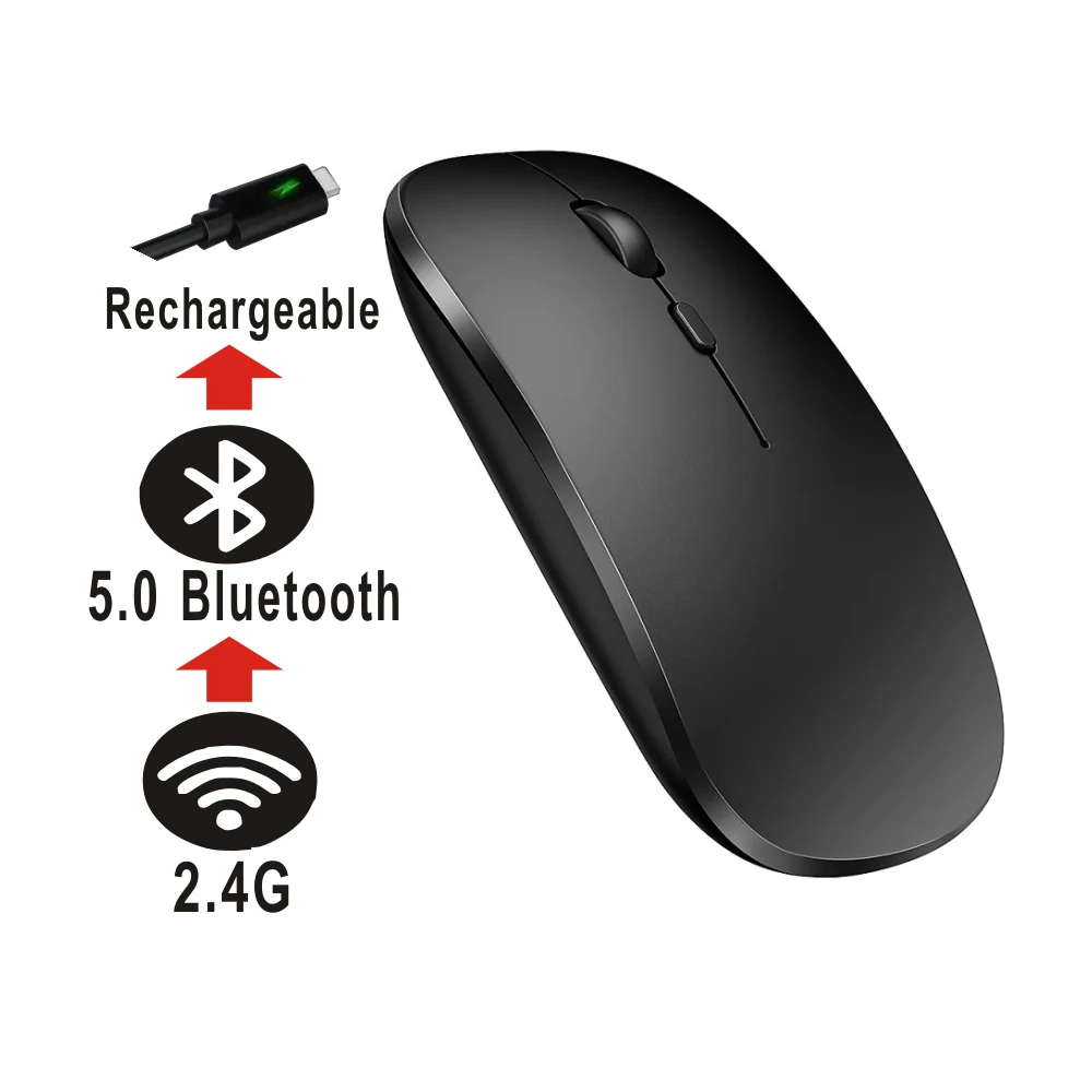 Mouse Dual Mode Bluetooth Wireless Rechargeable Silent Button Adjustable DPI USB 2.4G Optical Suitable for Laptops New