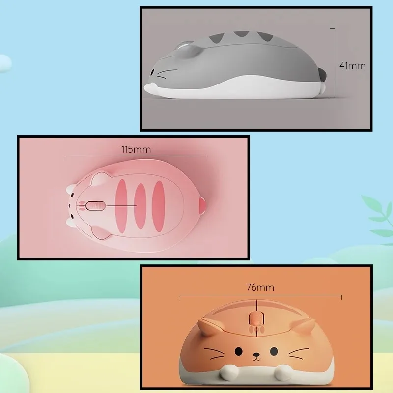 Cat Theme Mouse 2.4GHz Bluetooth 3.0 / 5.0 Wireless Tri-mode Mouse for PC Laptop Computer Plug and Play Cartoon mouse