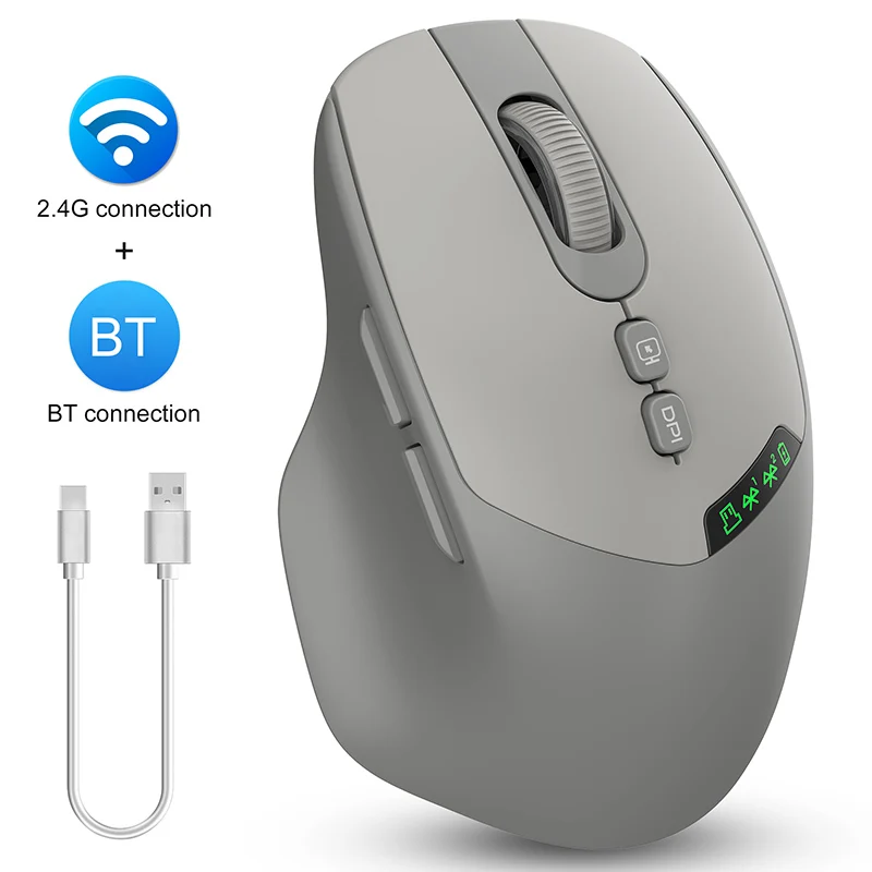 T02 Pro Wireless Mouse with OLED Display, Bluetooth & USB Dual Connectivity, Noiseless Design, Multi-Device Support for PC/Lapto