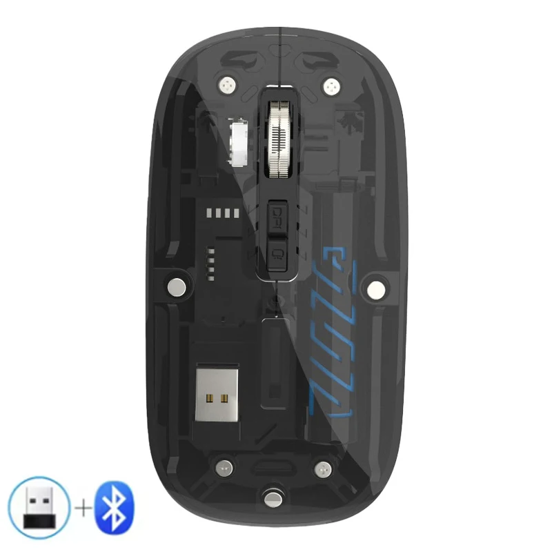 Warvank T1 Transparent Wireless Mouse Dual Mode 2.4G Bluetooth-compatible Rechargeable Silent Mouse For iPad PC Laptop