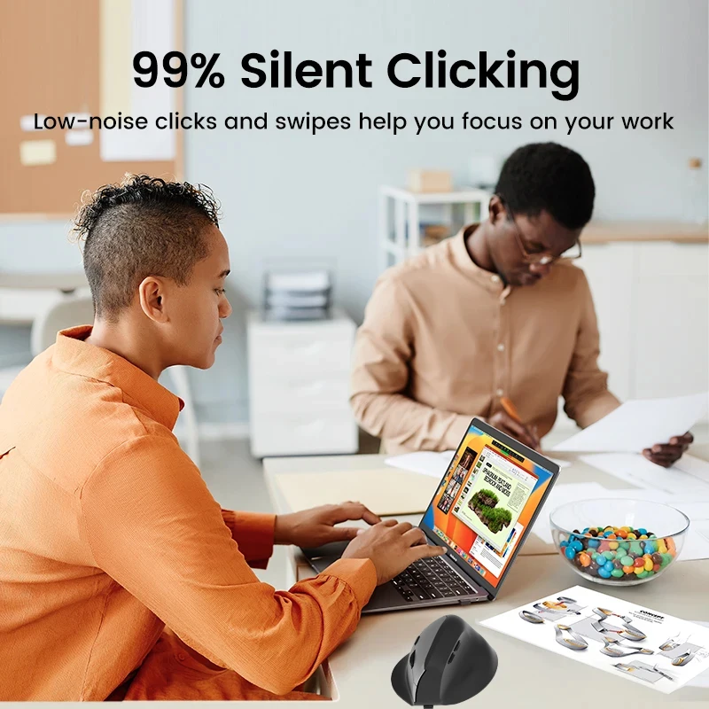 Vertical Mouse Wireless Bluetooth5.0 2.4G Ergonomic Mice 1600DPI 6D Mute Buttons for MacBook Tablet Laptop Computer Accessories