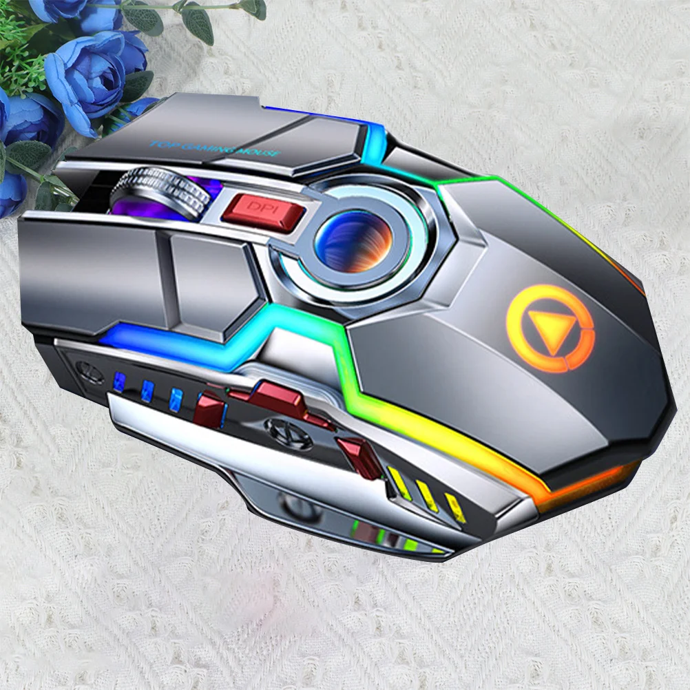 1Pcs Wireless Charging Mouse 2.4ghz 15M Range Rgb Light Mute Gaming Mouse with USB Charging Cable Ergonomic Comfort Grip Grey