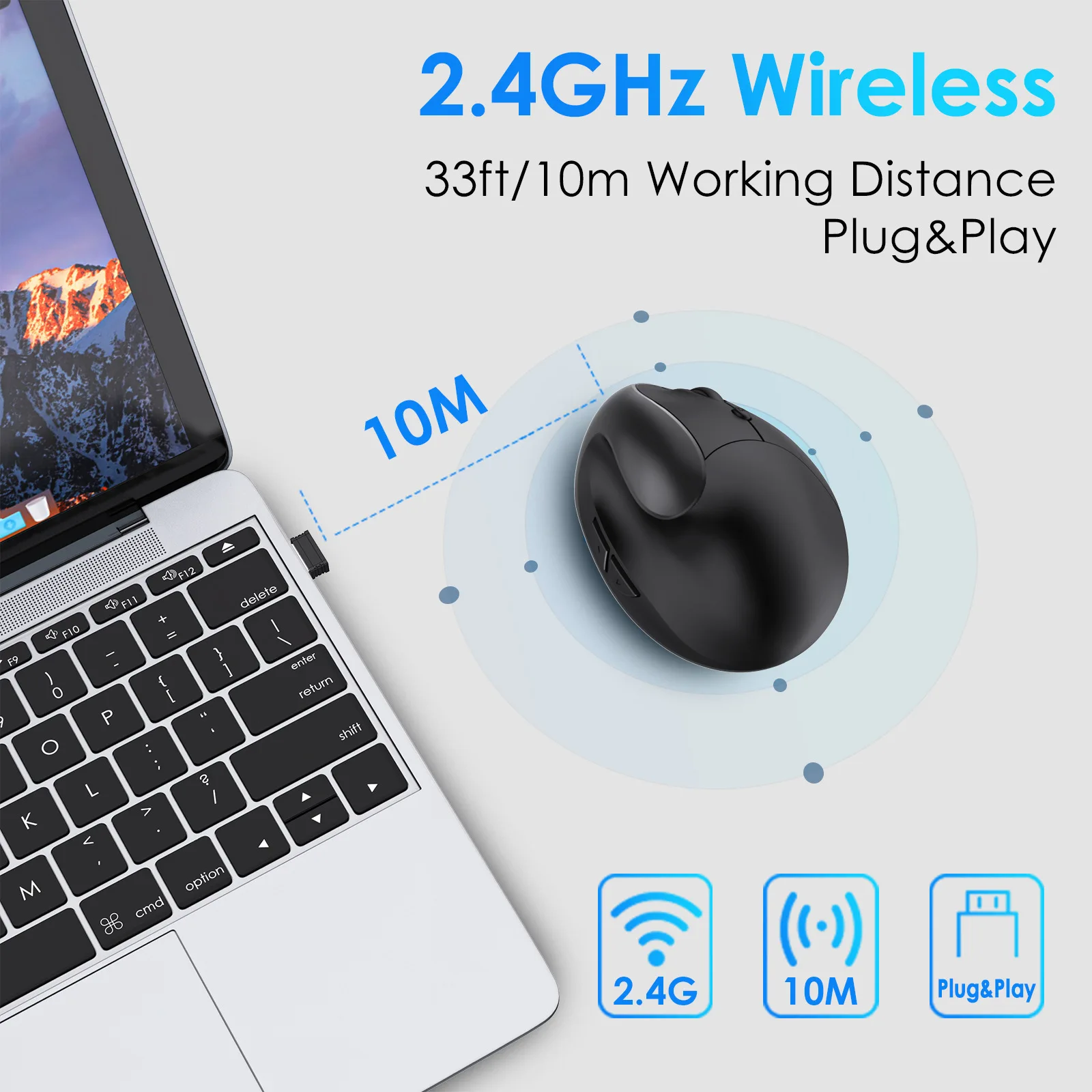 Wireless Vertical Mouse Ergonomics Design Low Noise Button 1600 DPI Adjustable Plug And Play Office Use Mause Play Game Mice