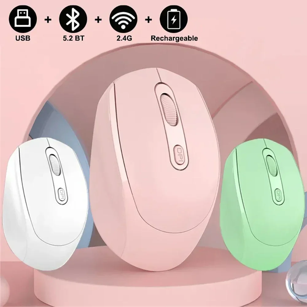 Rechargeable Bluetooth-compatible Wireless Mouse 2.4G Optical Mice with USB RGB 1600DPI Mouse for Computer Laptop PC Mute Mouse