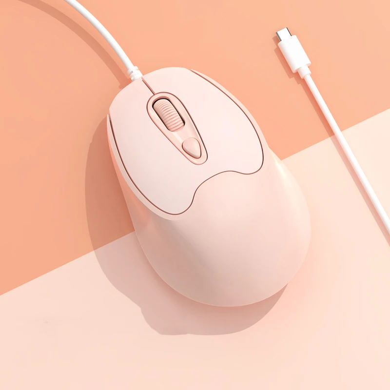 Type-C Interface Wired Mouse Suitable for Computer USB-C Peripherals Office Gaming Mice Mute Ergonomic 1600DPI Mause Girl Gifts