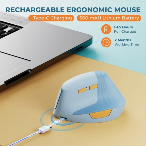 Wireless Mouse Type C Rechargeable Ergonomic USB & Type C Mice for Laptop Laptop PC MacBook Windows Android