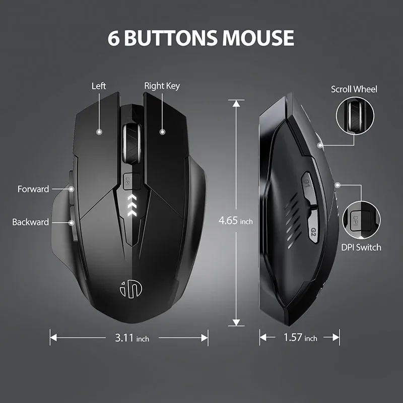F1 2.4G Wireless Mouse 500mAh Ergonomic Rechargeable Power Display Office Home Silent Laptop Desktop Computer Universal