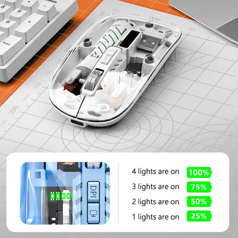 Warvank T1 Transparent Wireless Mouse Dual Mode 2.4G Bluetooth-compatible Rechargeable Silent Mouse For iPad PC Laptop