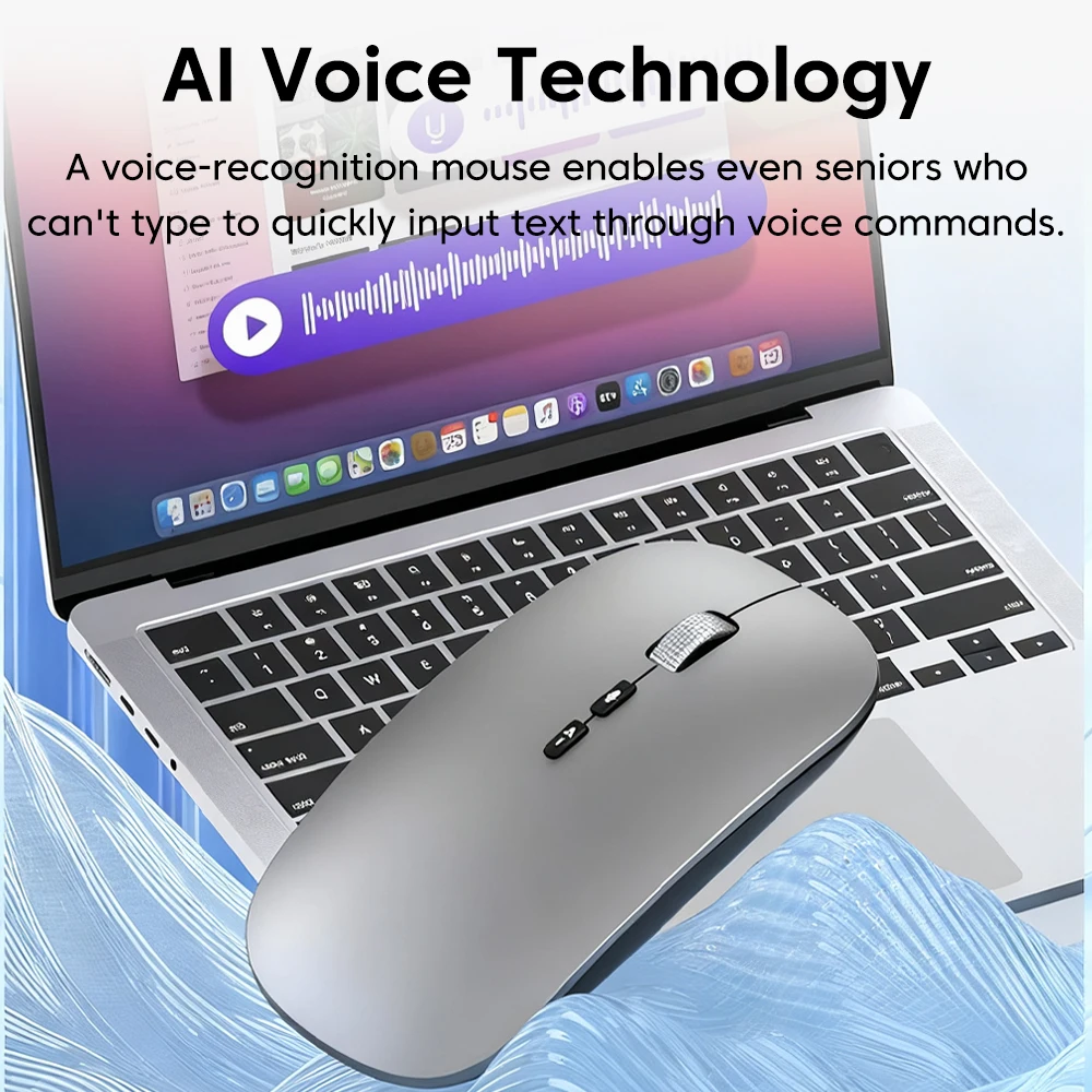 AI Intelligent Voice Mouse Rechargeable Wireless Mouse Portable Manual Bluetooth Dual-mode Office Game Mute Computer Notebook