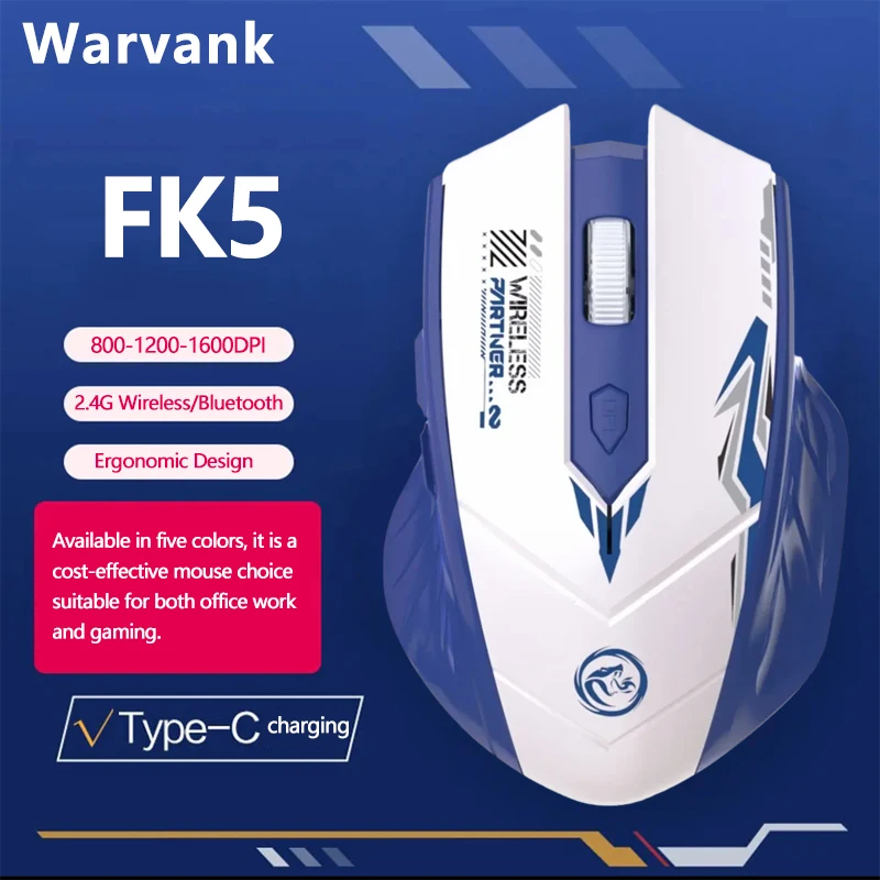 FK5 Bluetooth Compatible 2.4G Wireless Mouse 6 Buttons Gaming Mice Rechargeable Low Noise Buttons 1600 DPI For PC Laptop
