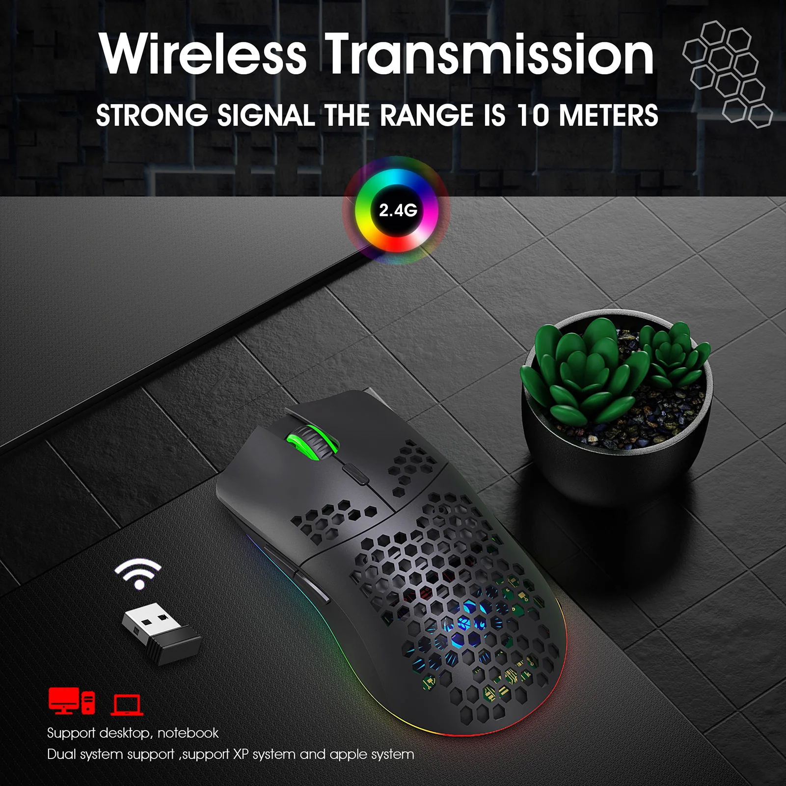 2.4G Wireless Gaming Mouse Rechargeable Gaming Mouse Four-Level Adjustable DPI RGB Gaming Mouse Ergonomic Design