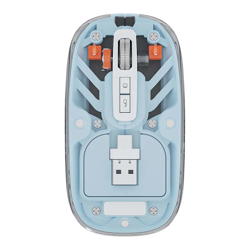 Transparent Color Magnetic Mouse with Daul Bluetooth Wireless Type C USB Receiver Dual Mode 2.4GHz Connection Metal Wheel Mice