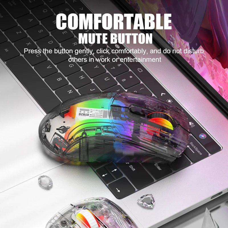 XYH20High-quality transparent RGB luminous game office wireless Bluetooth three-mode mouse 2.4G rechargeable