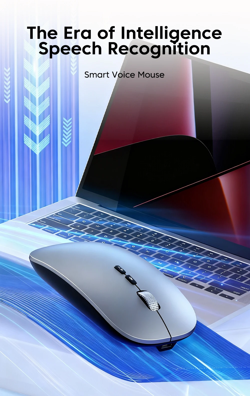 AI Intelligent Voice Mouse Rechargeable Wireless Mouse Portable Manual Bluetooth Dual-mode Office Game Mute Computer Notebook