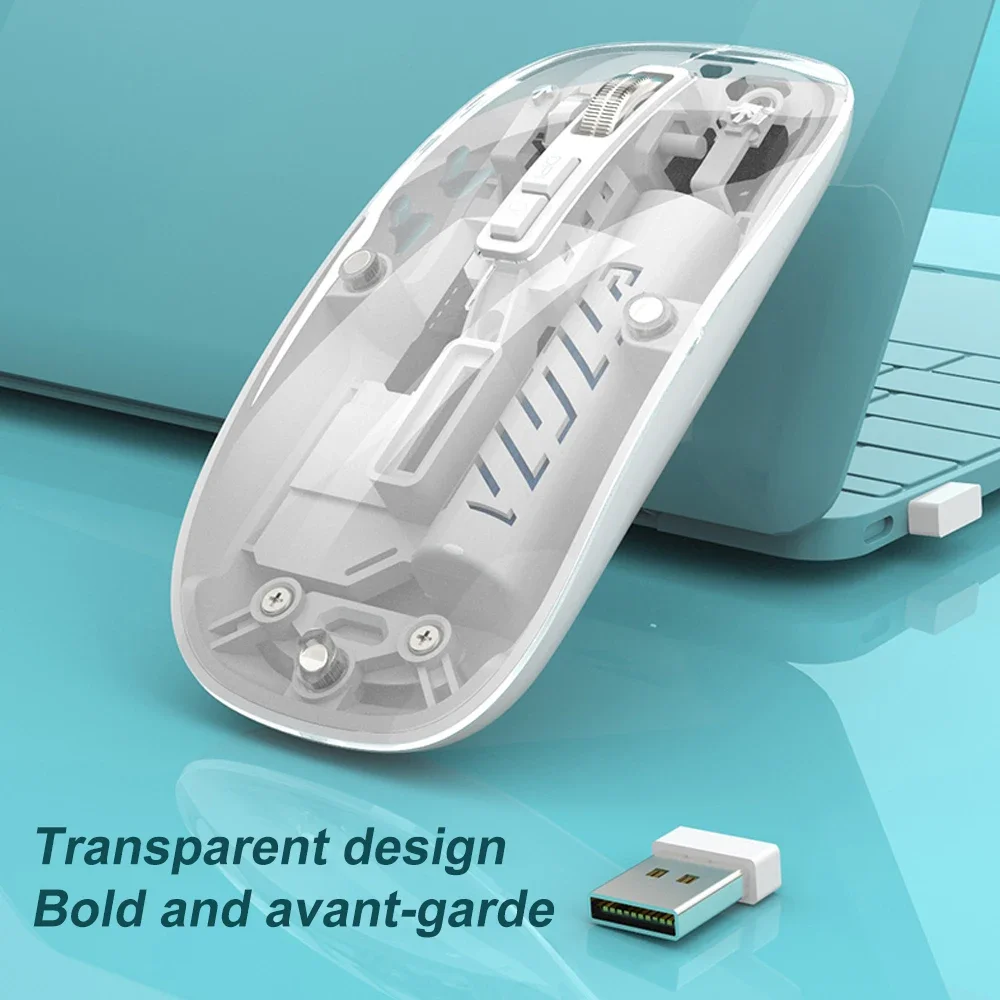 Transparent Dual Mode Wireless Mouse  2.4G Bluetooth Rechargeable Mouse Silence Ergonomic Mouse For iPad Laptop Tablet Phone PC