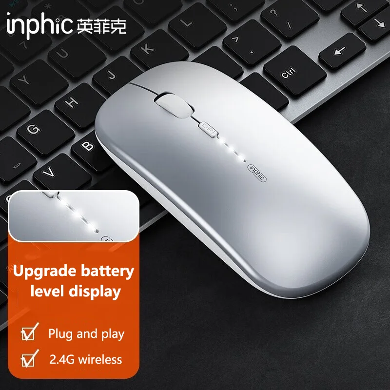 Inphic M1P Rechargeable 2.4G Wireless Mouse Battery Level Display Office Mute Mouse Ultra Thin Portable For Laptop
