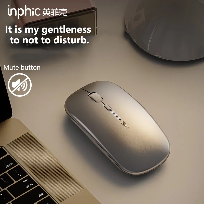 Inphic M1P Rechargeable 2.4G Wireless Mouse Battery Level Display Office Mute Mouse Ultra Thin Portable For Laptop