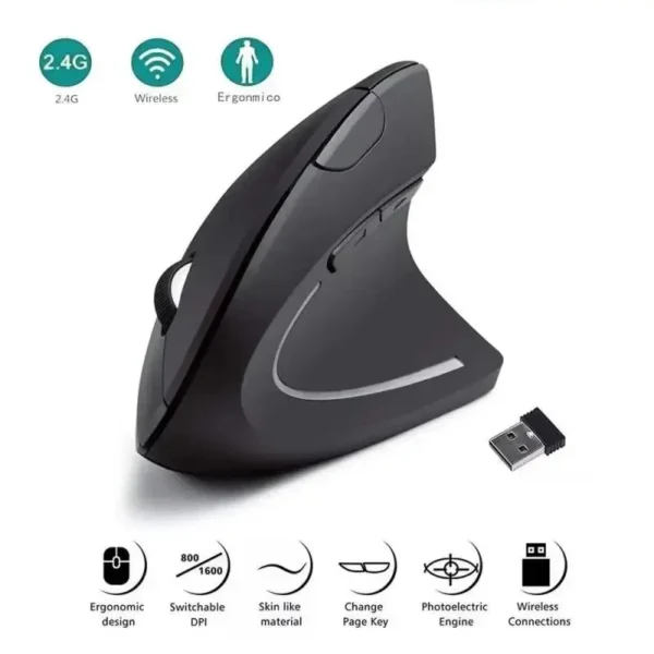 Ergonomic Wireless Vertical Mouse 2.4GHz Wireless Optical Mice 3 Adjustable DPI 800/1200/1600 6 Buttons For Laptops PC Computer