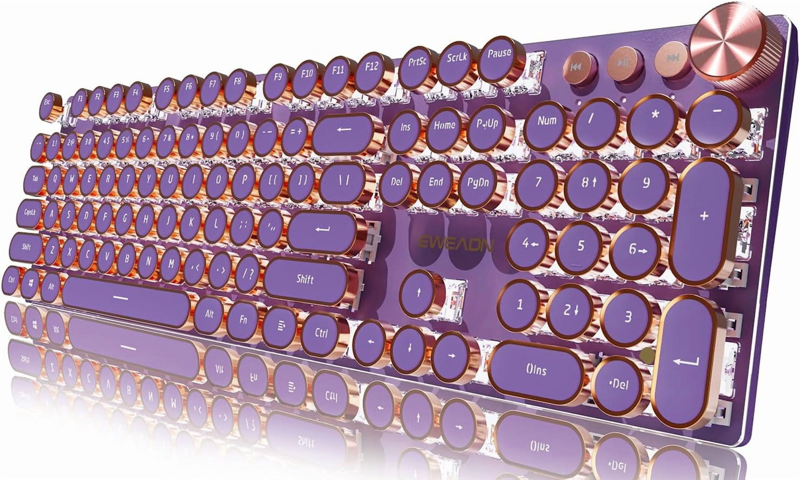 Mechanical Keyboard, Typewriter Style 104 Key Retro Keyboard, Pink Linear Switch, RGB Backlit with Media Knob, for Windows/Mac Gaming & Typing (Purple)