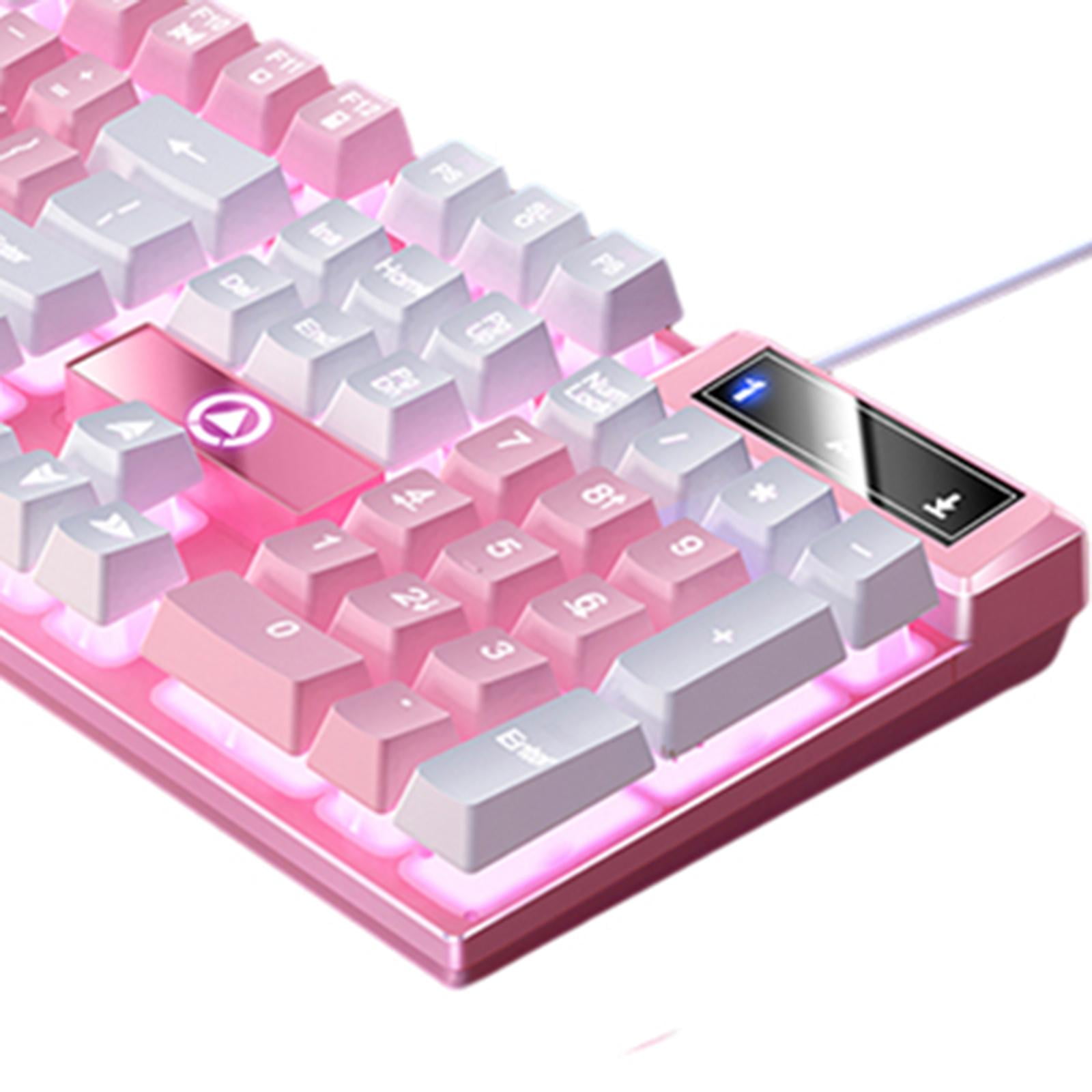 Mechanical Gaming Keyboard USB LED Lighting for Game Office , , 435x130x25mm Pink White