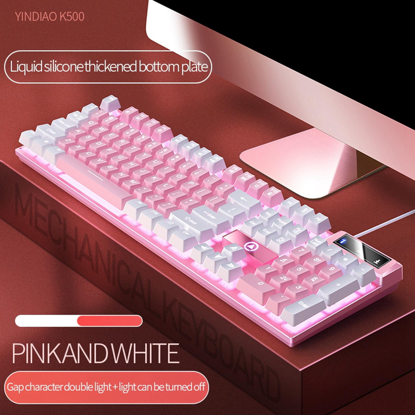 Mechanical Gaming Keyboard USB LED Lighting for Game Office , , 435x130x25mm Pink White