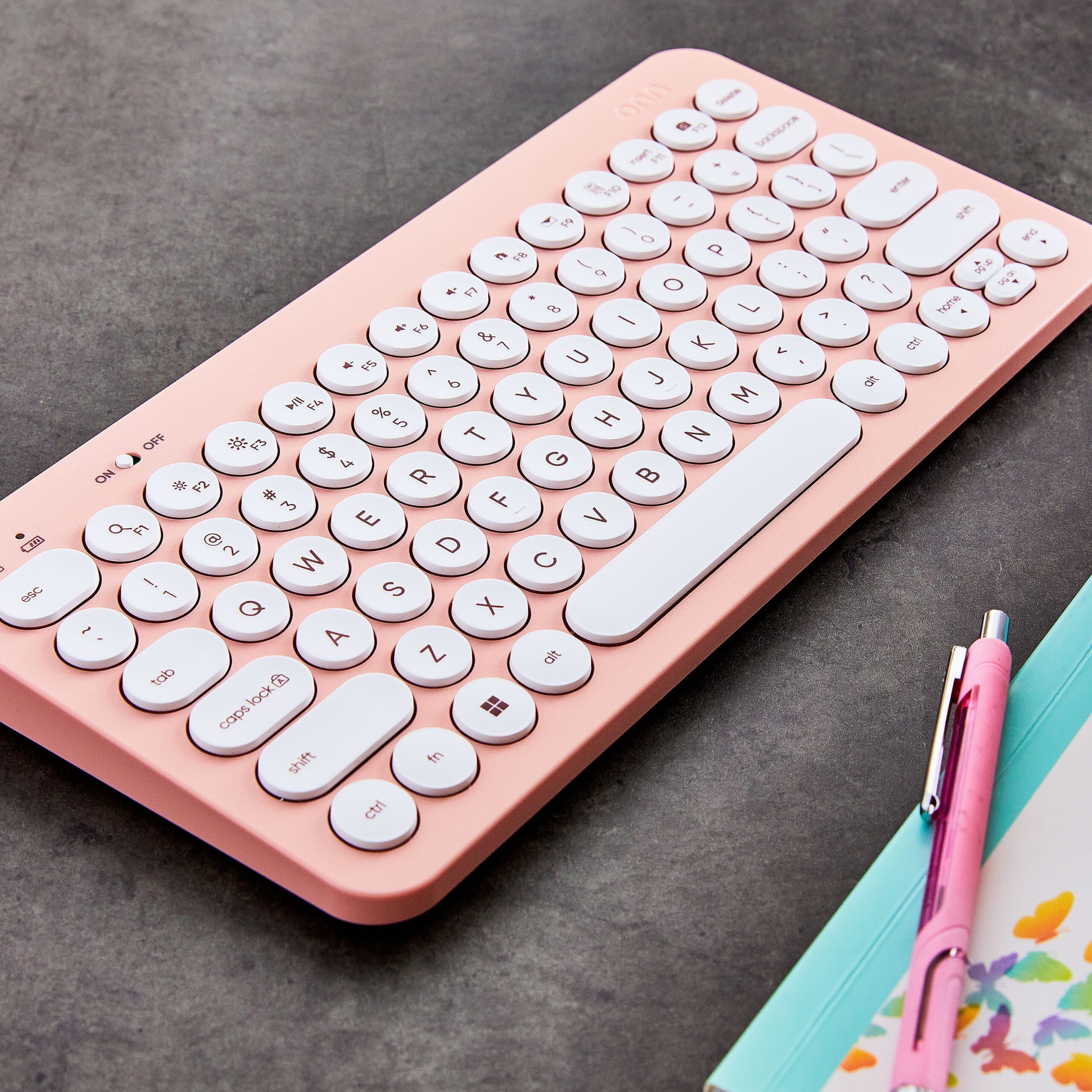 Mini Wireless Office Keyboard with USB Receiver, Pearl Blush Pink