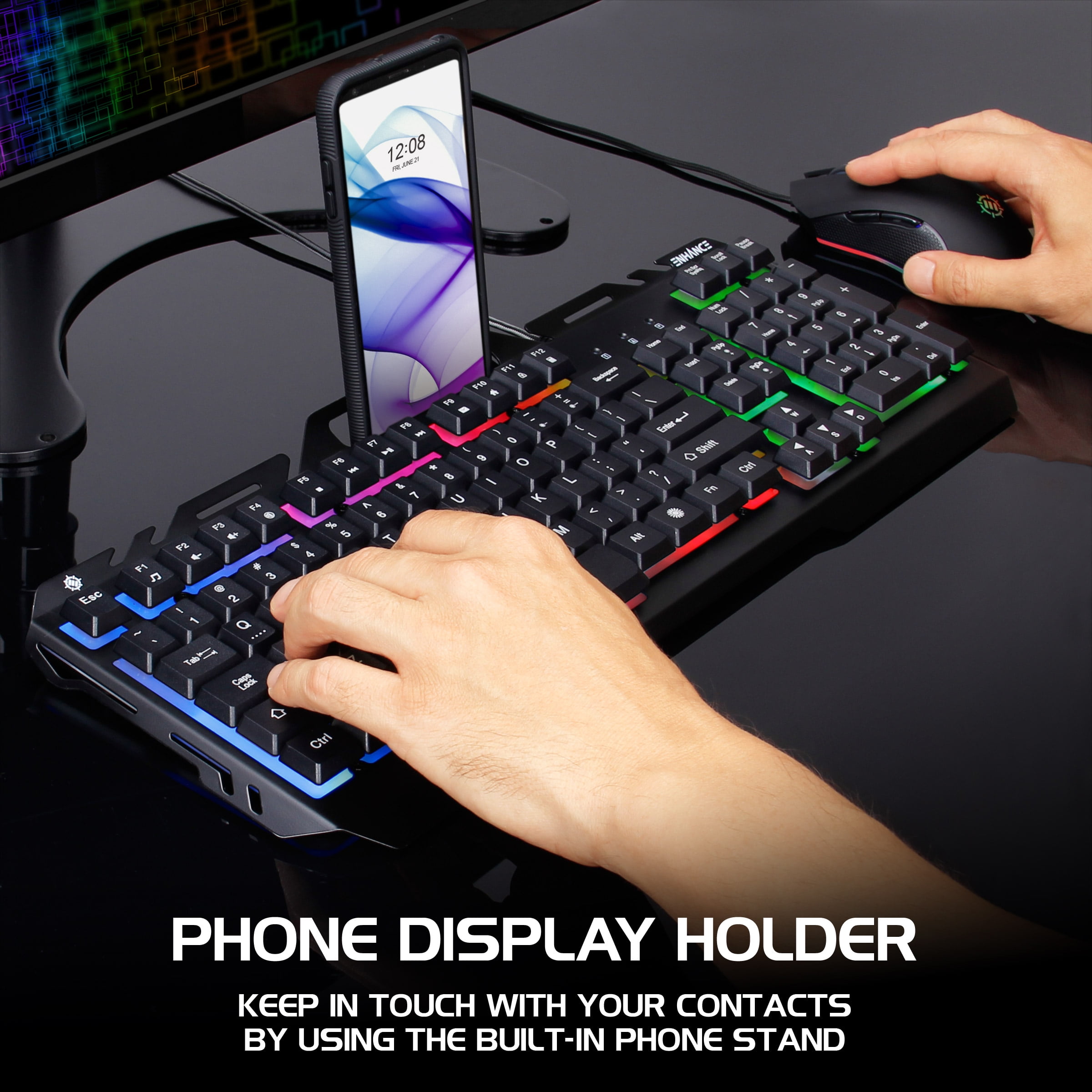 Infiltrate KL2 Membrane Gaming Keyboard - Quiet Keyboard with Multi Color LED Lighting Modes