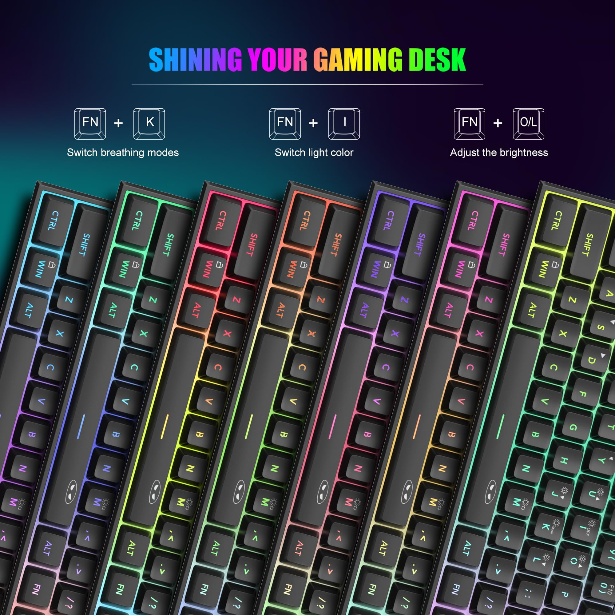 Mini Gaming Keyboard, 60% Percent Keyboard, 61 Keys Mechanical Feel, Compact Rgb Backlit