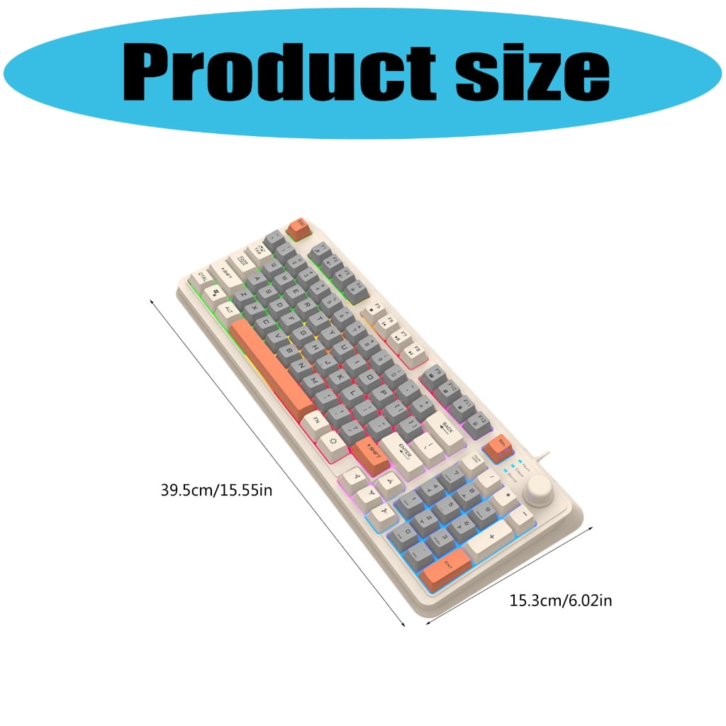 Gaming Keyboard Full Size LED Backlit Keycap Quiet Computer Keyboard 94 Keys Corded Keyboards for PC Desktop Office