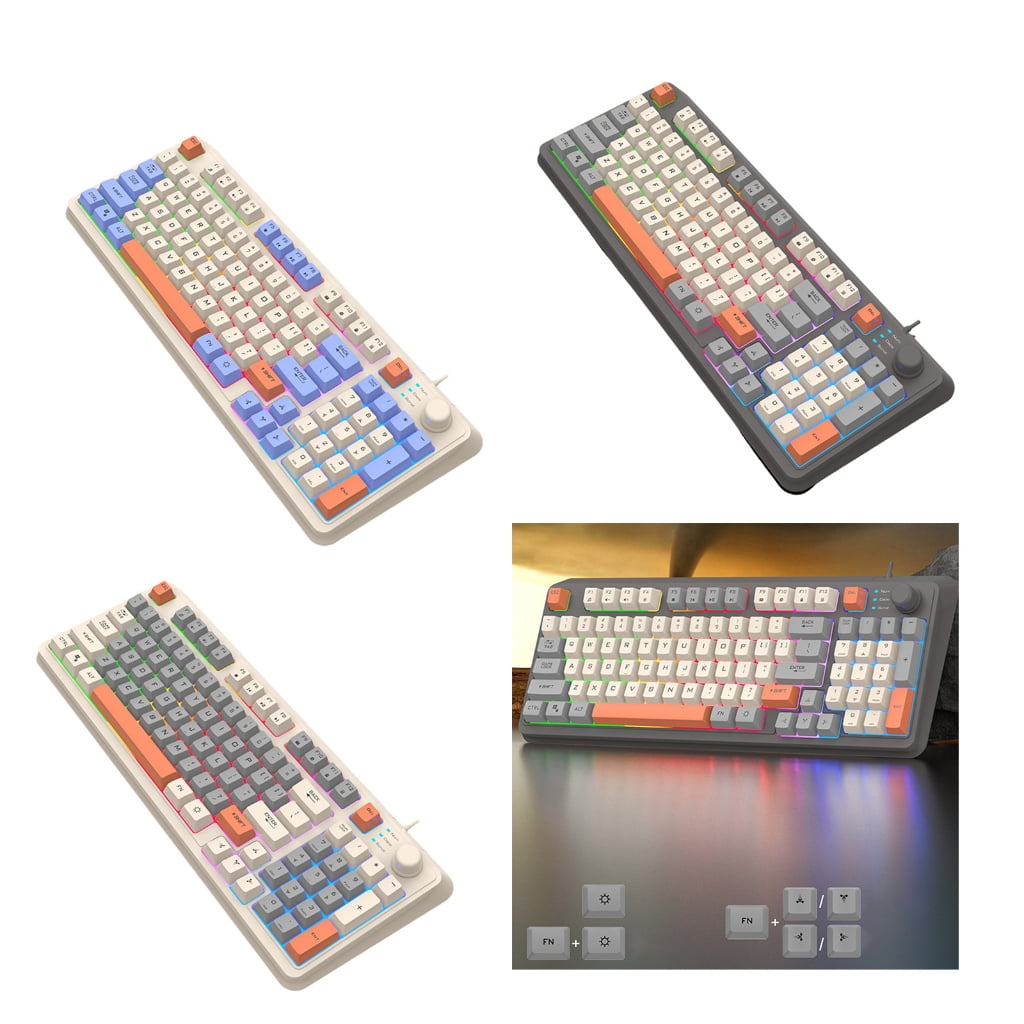 Gaming Keyboard Full Size LED Backlit Keycap Quiet Computer Keyboard 94 Keys Corded Keyboards for PC Desktop Office